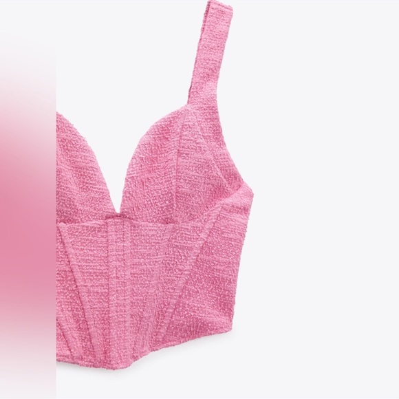 Zara Pink Tweed Corset Top - Picture 3 of 7